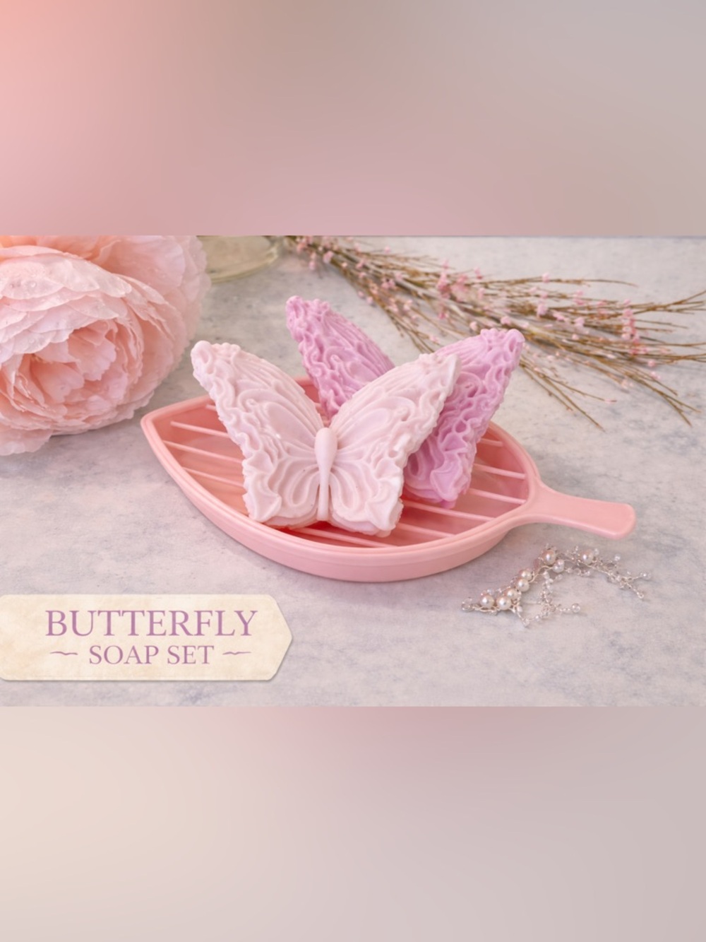 Pastel pink Butterfly Soap Set-